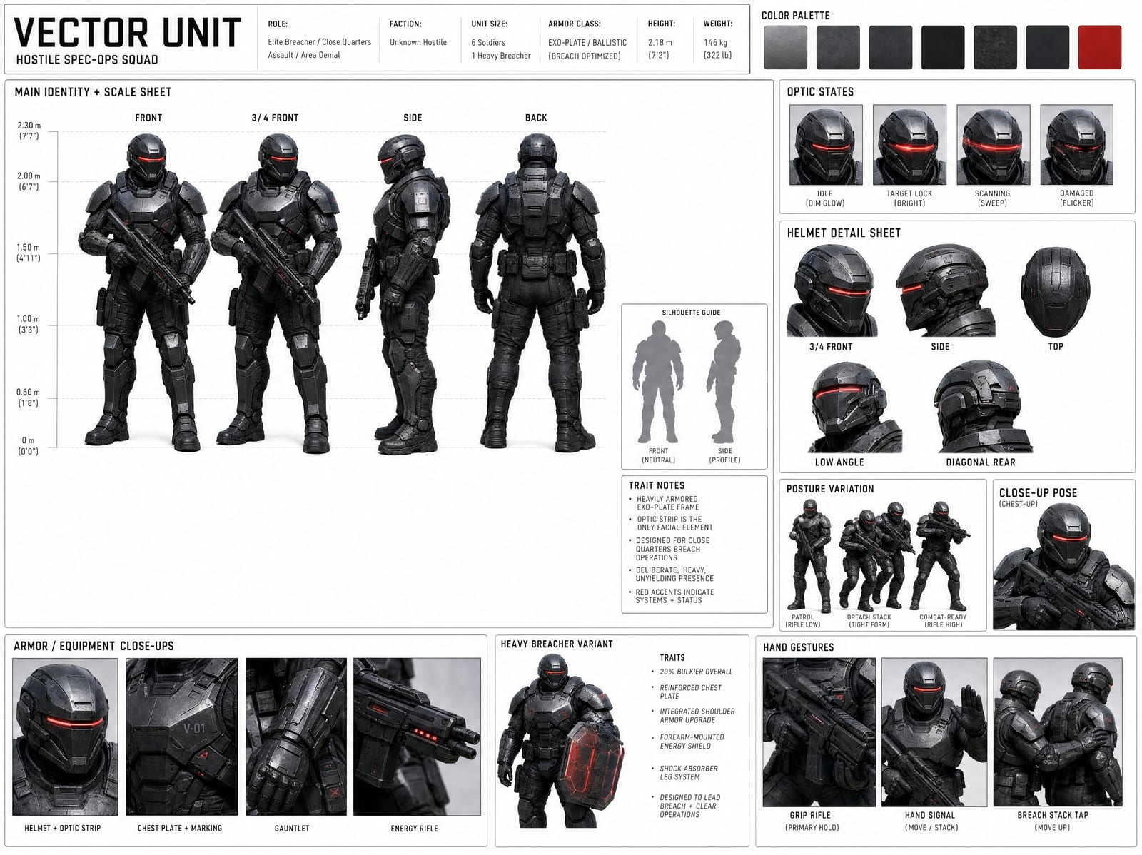 VECTOR UNIT — the hostile squad sheet — reference frame