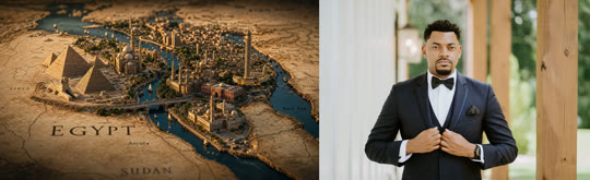 Inputs — the Egypt atlas keyframe and a real photo of the subject's face